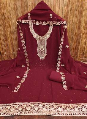 Women maroon georgette dress material with dupatta 3