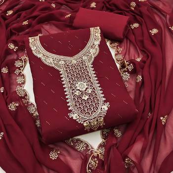 Women maroon georgette dress material with dupatta 4