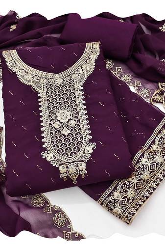 Women purple georgette  dress material with dupatta