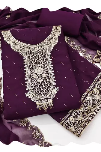 Women purple georgette  dress material with dupatta