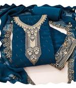 Women blue georgette  dress material with dupatta
