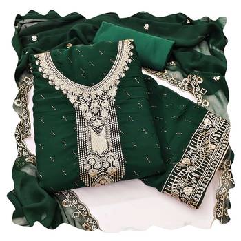 Women green georgette dress material with dupatta 1