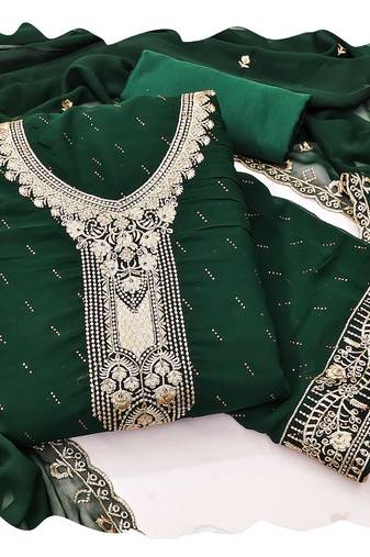 Women green georgette  dress material with dupatta