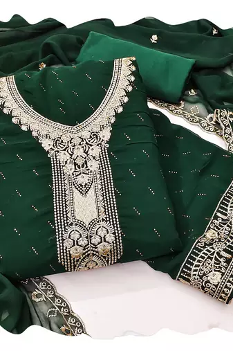 Women green georgette  dress material with dupatta