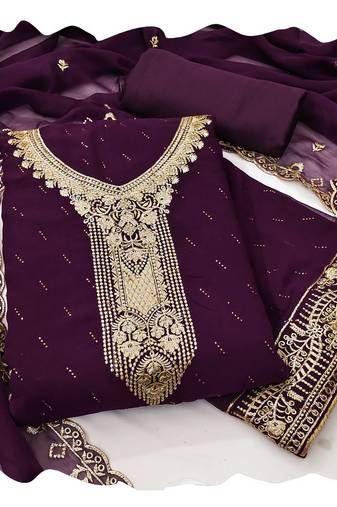 Women purple georgette  dress material with dupatta