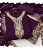 Women purple georgette  dress material with dupatta