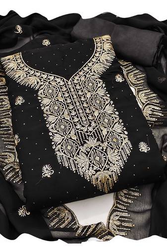 Women black georgette  dress material with dupatta