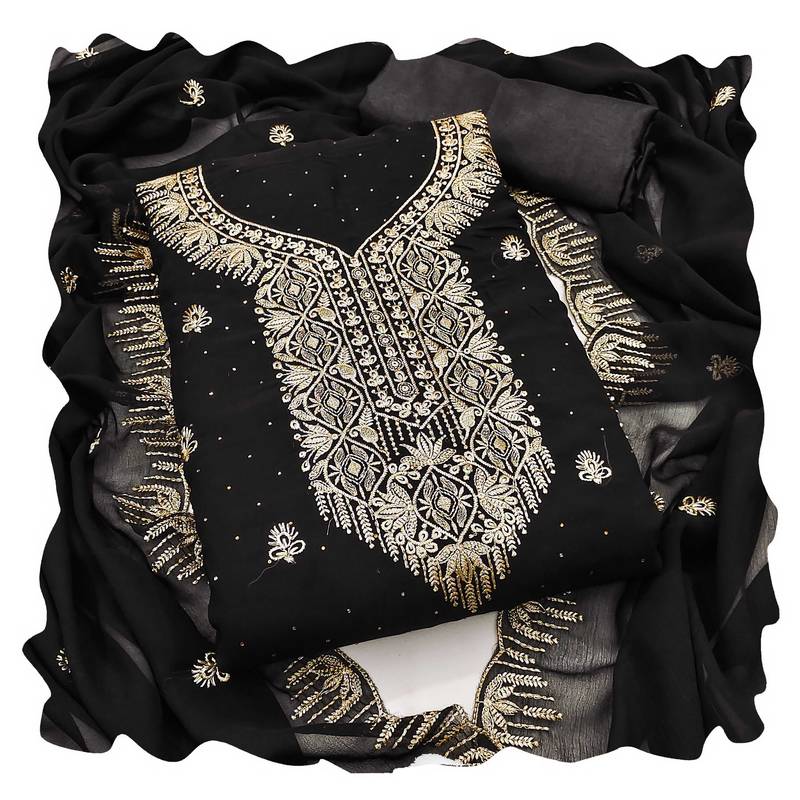 Women black georgette  dress material with dupatta