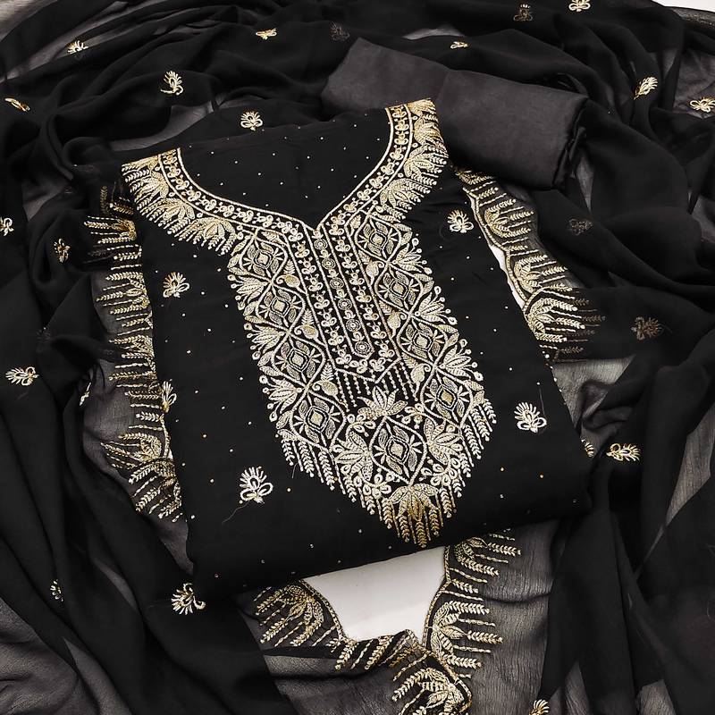 Women black georgette  dress material with dupatta