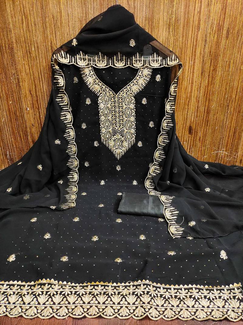 Women black georgette  dress material with dupatta