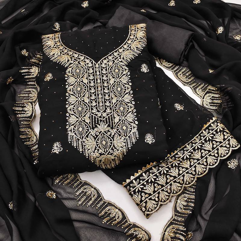 Women black georgette  dress material with dupatta