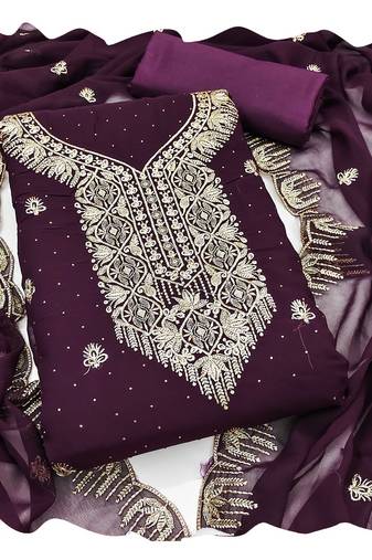Women purple georgette  dress material with dupatta