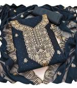 Women teal blue georgette  dress material with dupatta