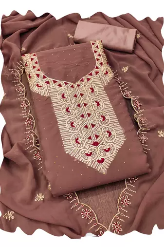 Women levender georgette  dress material with dupatta