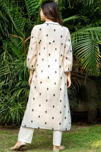 White emboridered cotton straight kurta set