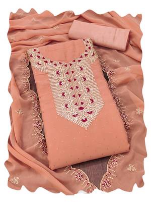 Women peach georgette dress material with dupatta 1