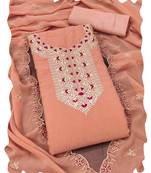 Women peach georgette  dress material with dupatta