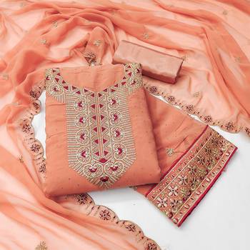 Women peach georgette dress material with dupatta 4