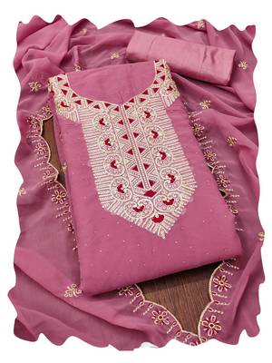 Women pink georgette dress material with dupatta 1