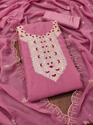 Women pink georgette dress material with dupatta 2