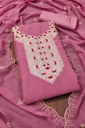 Women pink georgette dress material with dupatta