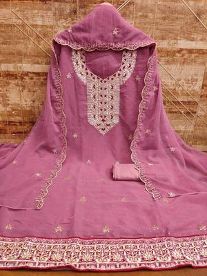 Women pink georgette dress material with dupatta 3