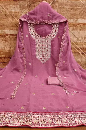 Women pink georgette dress material with dupatta