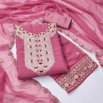 Women pink georgette dress material with dupatta 4