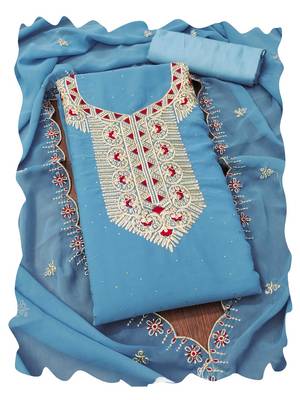 Women sky blue georgette dress material with dupatta 1