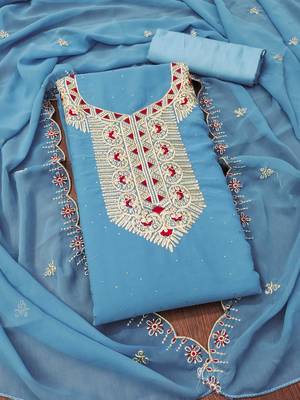 Women sky blue georgette dress material with dupatta 2