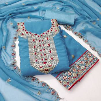 Women sky blue georgette dress material with dupatta 4
