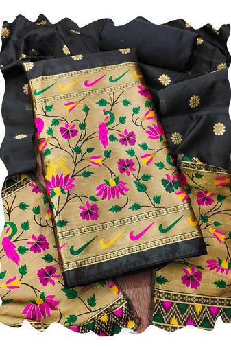 Women black banarasi silk  dress material with dupatta
