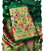 Women green banarasi silk  dress material with dupatta