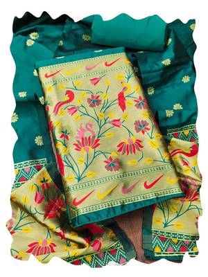 Women sea green banarasi silk  dress material with dupatta 1