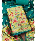 Women sea green banarasi silk  dress material with dupatta