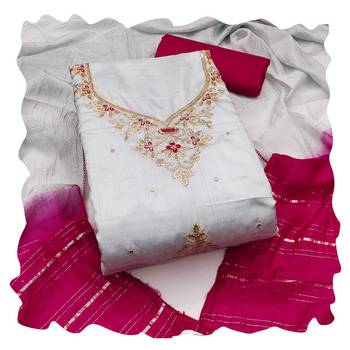 Women grey coco silk dress material with dupatta 1