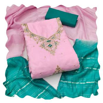 Women pink coco silk  dress material with dupatta 1