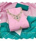 Women pink coco silk  dress material with dupatta