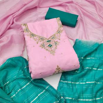 Women pink coco silk  dress material with dupatta 2