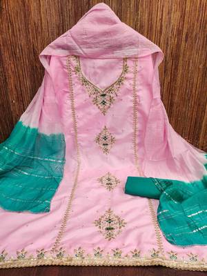 Women pink coco silk  dress material with dupatta 3