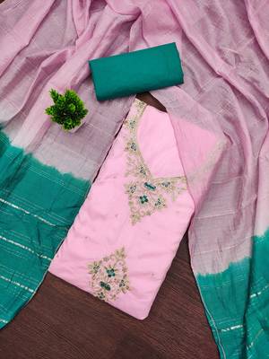 Women pink coco silk  dress material with dupatta 4
