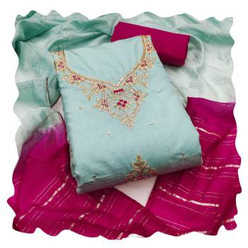 Women sky blue coco silk  dress material with dupatta 1