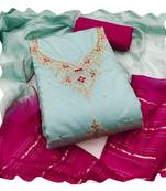 Women sky blue coco silk  dress material with dupatta
