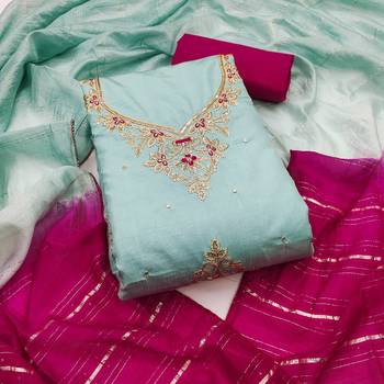 Women sky blue coco silk  dress material with dupatta 2