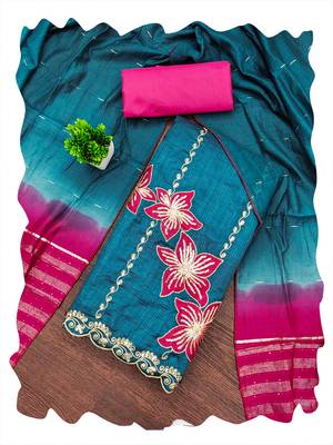 Women blue coco silk dress material with dupatta 1