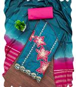 Women blue coco silk  dress material with dupatta