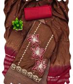Women brown coco silk  dress material with dupatta