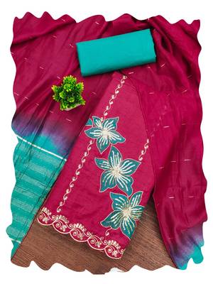 Women pink coco silk dress material with dupatta 1