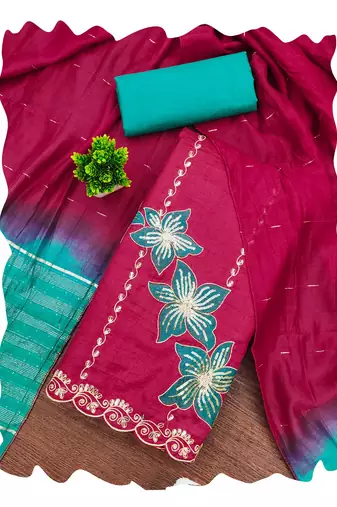 Women pink coco silk  dress material with dupatta