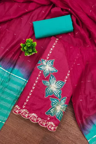 Women pink coco silk dress material with dupatta